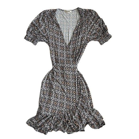 Boden Women’s Black Opulent‎ Pome Ruffle Wrap Jersey Mini Dress 4R - Picture 1 of 13